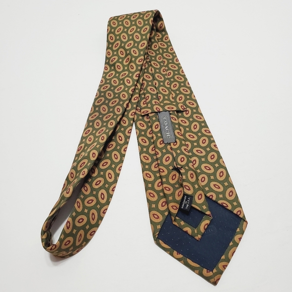Coach Green Geometric Pattern Men's Silk Necktie Repp Fabric 57x3.75" - Picture 5 of 5